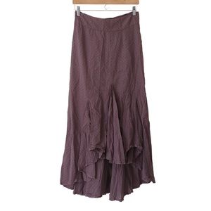 Free People Womens Boho Lace Ruffle Maxi Skirt Swiss Dot Plum Morning Glory S